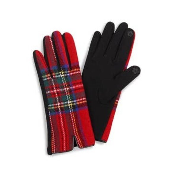 Tartan Plaid Check Touchscreen Winter Fashion Gloves RED - Picture 1 of 1